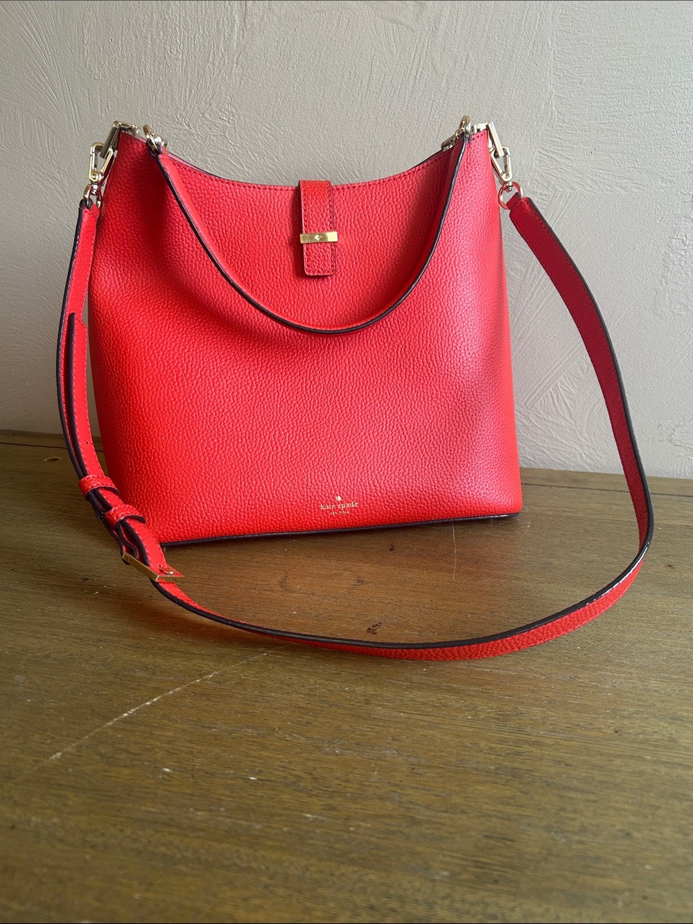 Kate Spade NY Leonard Street Mariel Shoulder-Hand Bag Red Color Pebbled Leather.